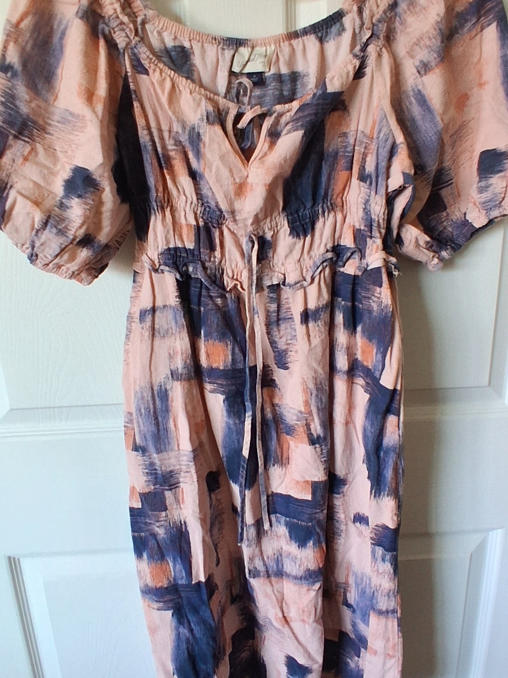 Universal Thread Abstract Brushstroke Puff Sleeve Midi Dress Small Like New